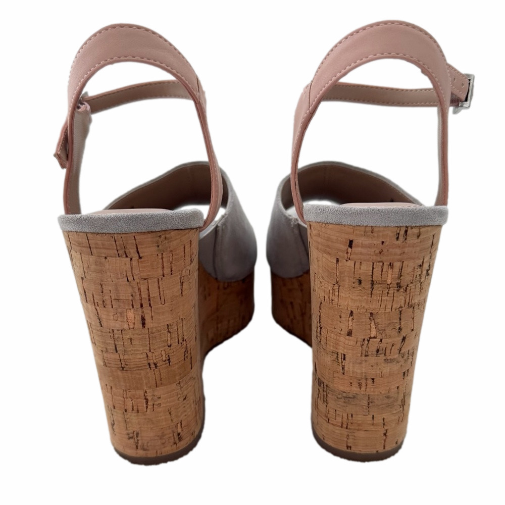 Charles Charles David Faux Gray Suede Cork Wedge Sandal Slingback Size 9 - Picture 5 of 13
